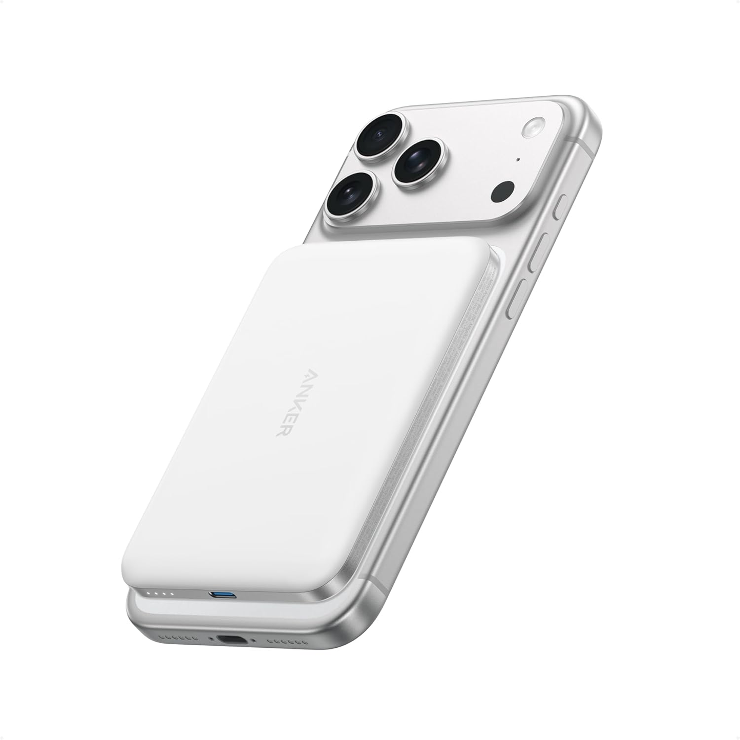 Anker Qi2 magnetic power bank attached to iPhone 17 Pro
