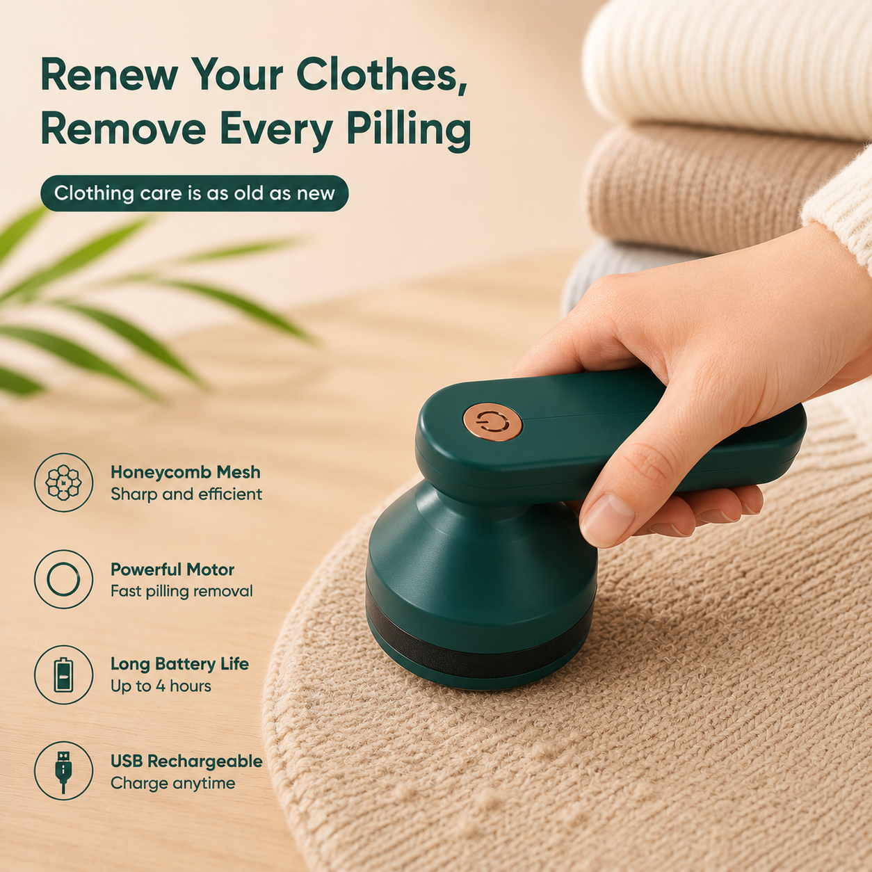 Convenient rechargeable clothes pilling and shaving machine